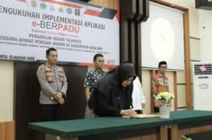 APARAT PENEGAK HUKUM SE-KABUPATEN BOALEMO MENGHADIRI PENGUKUHAN IMPLEMENTASI APLIKASI E-BERPADU