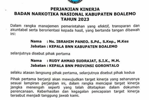 PERJANJIAN KINERJA (PK) BNNK BOALEMO TAHUN 2023 PERJANJIAN KINERJA (PK) BNNK BOALEMO TAHUN 2023
